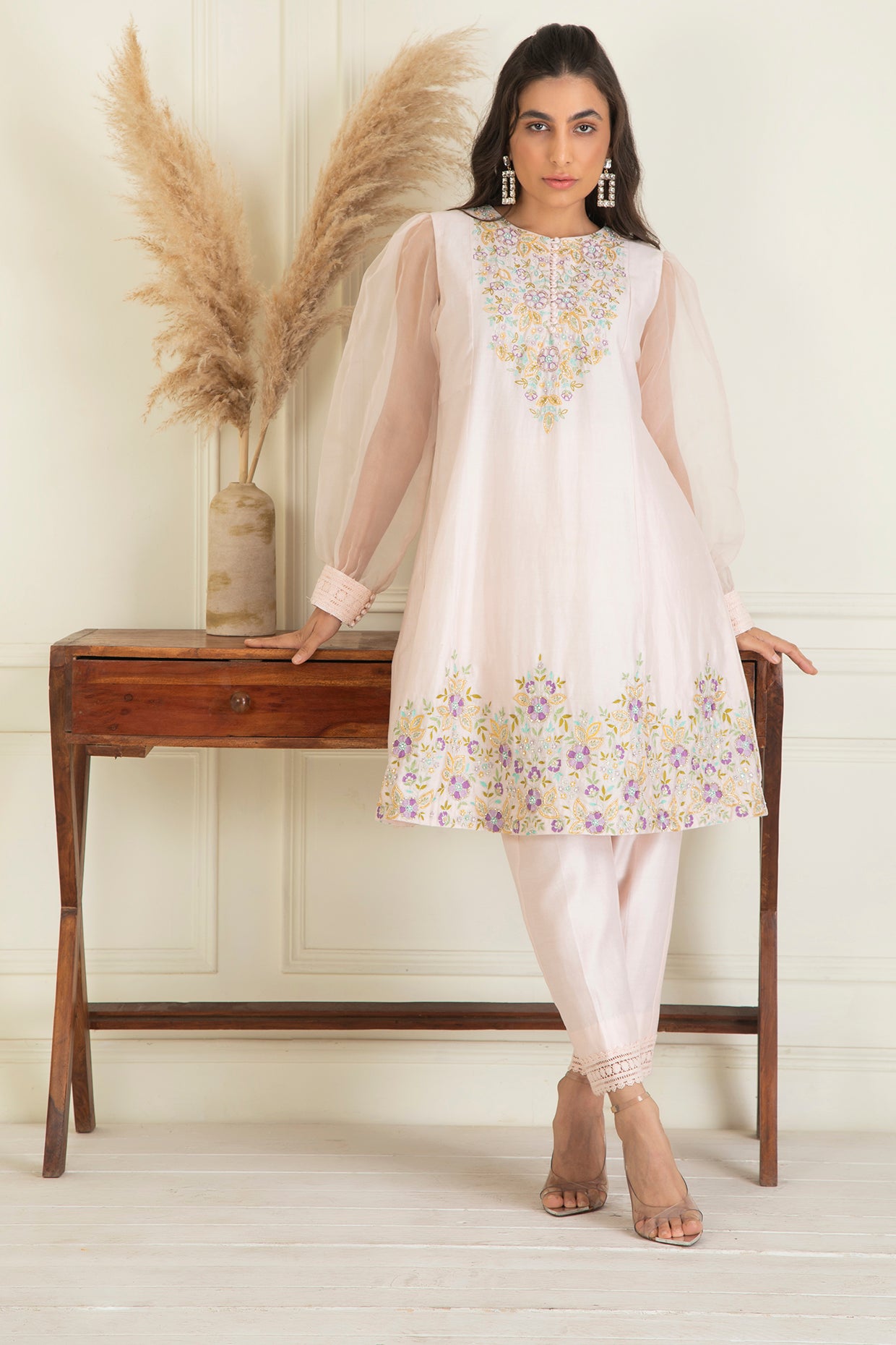 Baby Pink Chanderi Kurta Set