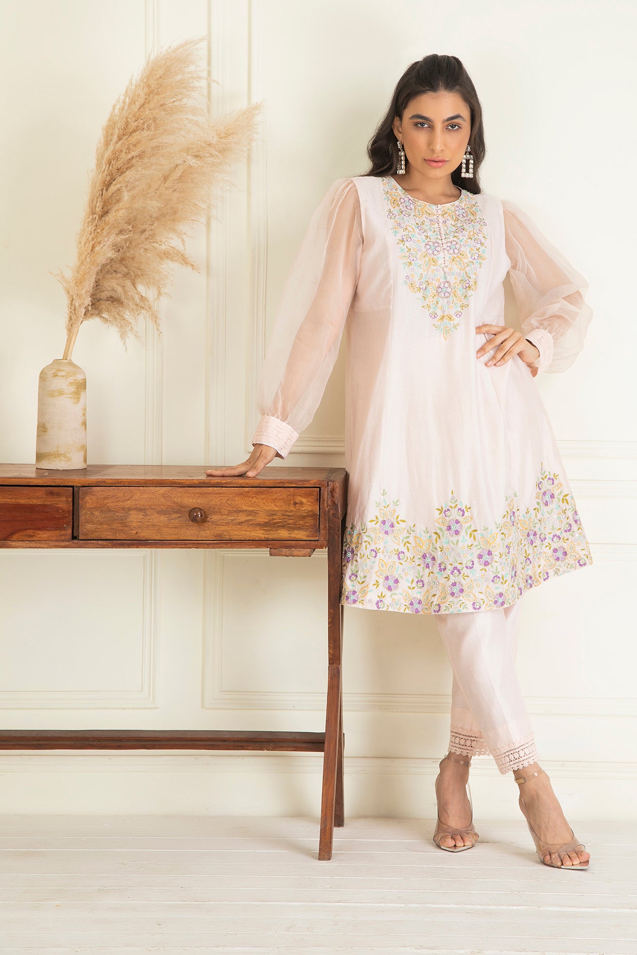 Baby Pink Chanderi Kurta Set