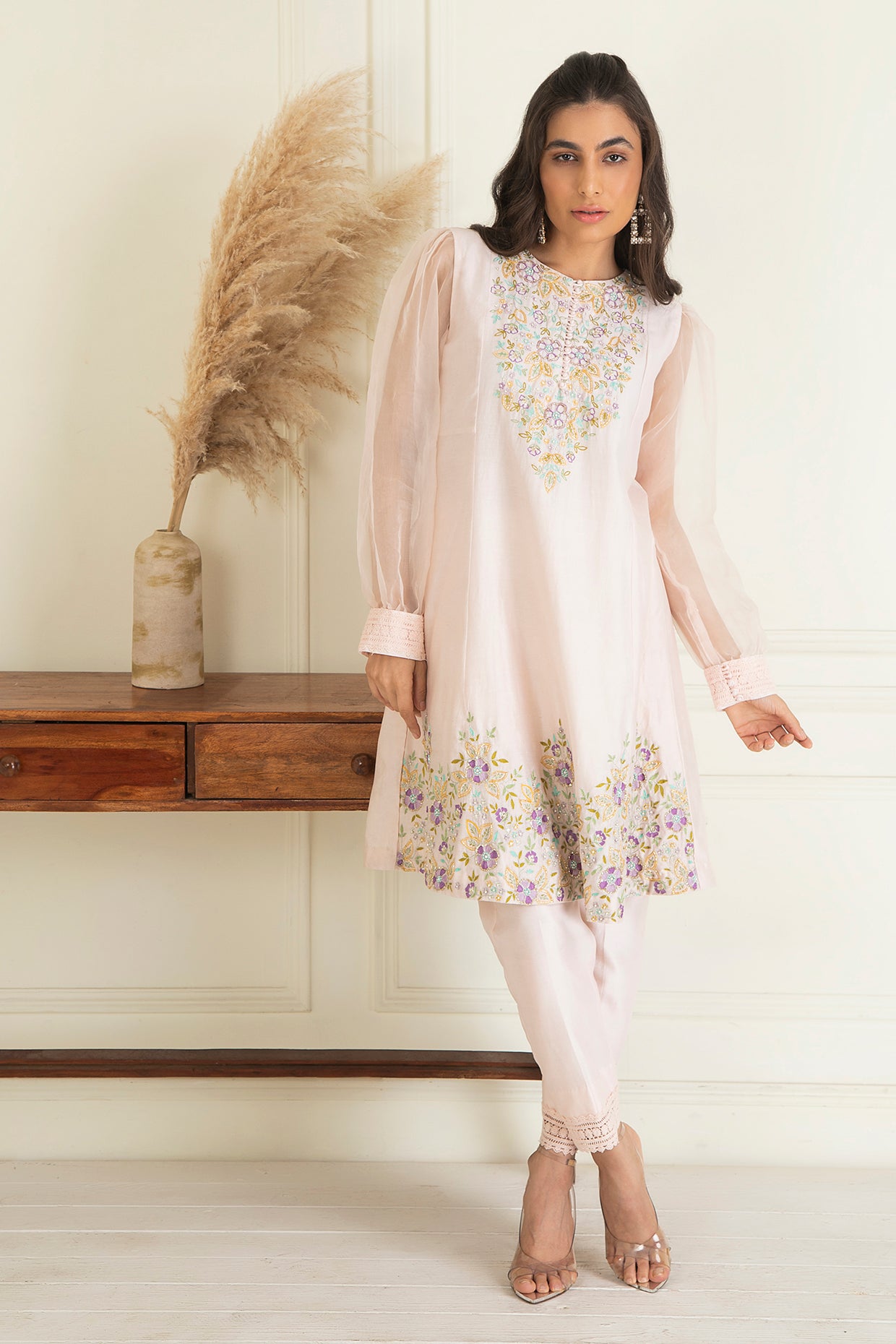 Baby Pink Chanderi Kurta Set