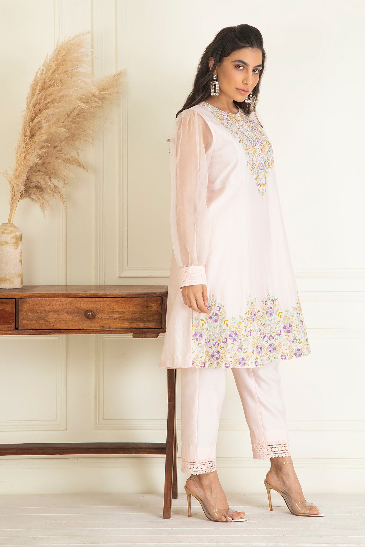 Baby Pink Chanderi Kurta Set