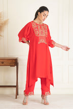 Watermelon Viscose Crepe Kurta Set