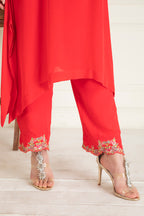 Watermelon Viscose Crepe Kurta Set