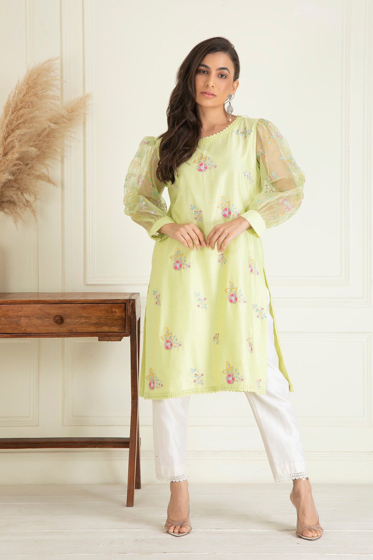 Mint green Embroidered Suit Set