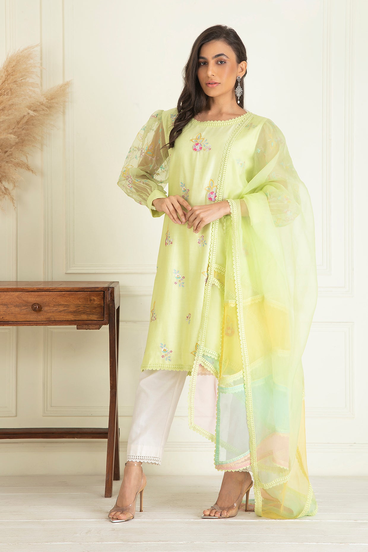 Mint Green Embroidered Suit Set