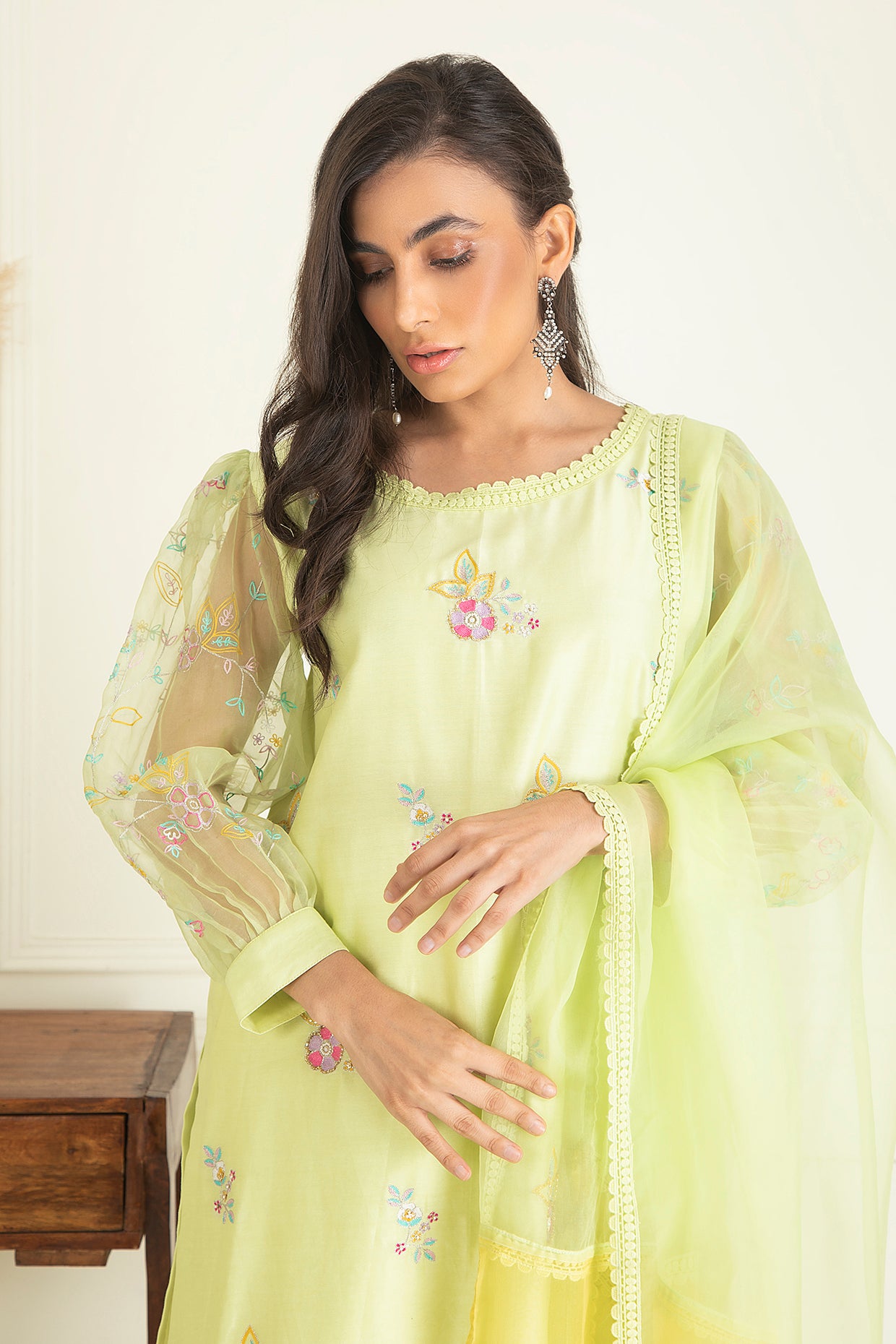 Mint green Embroidered Suit Set