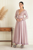 Onion Embroidered Chanderi Anarkali Set