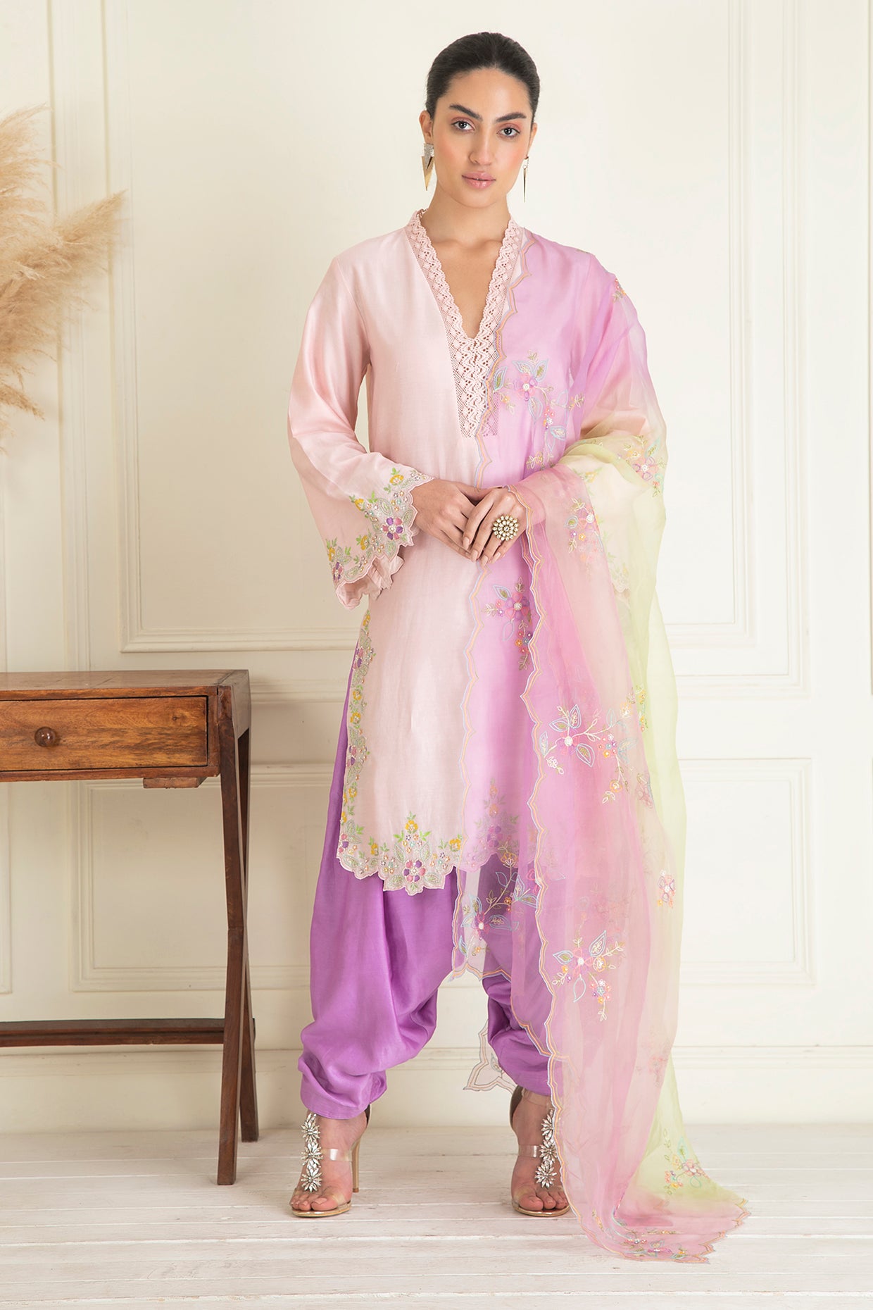 Pink & Purple Embroidered Suit Set