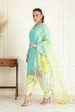 Lime Green & Turquoise Blue Embroidered Suit Set