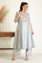 Steel Grey Chanderi Suit Set