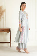 Steel Grey Chanderi Suit Set