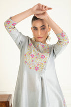 Steel Grey Chanderi Suit Set