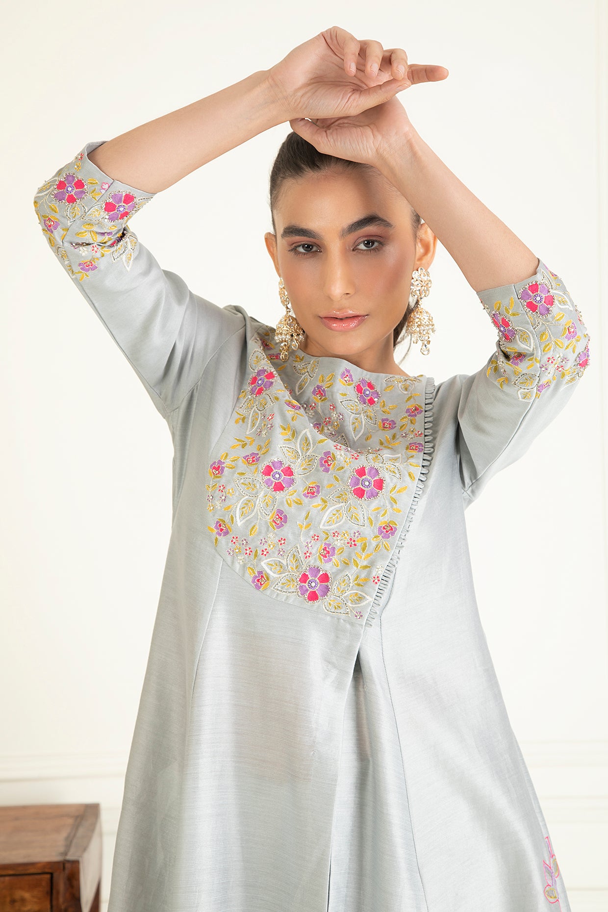 Steel Grey Chanderi Suit Set