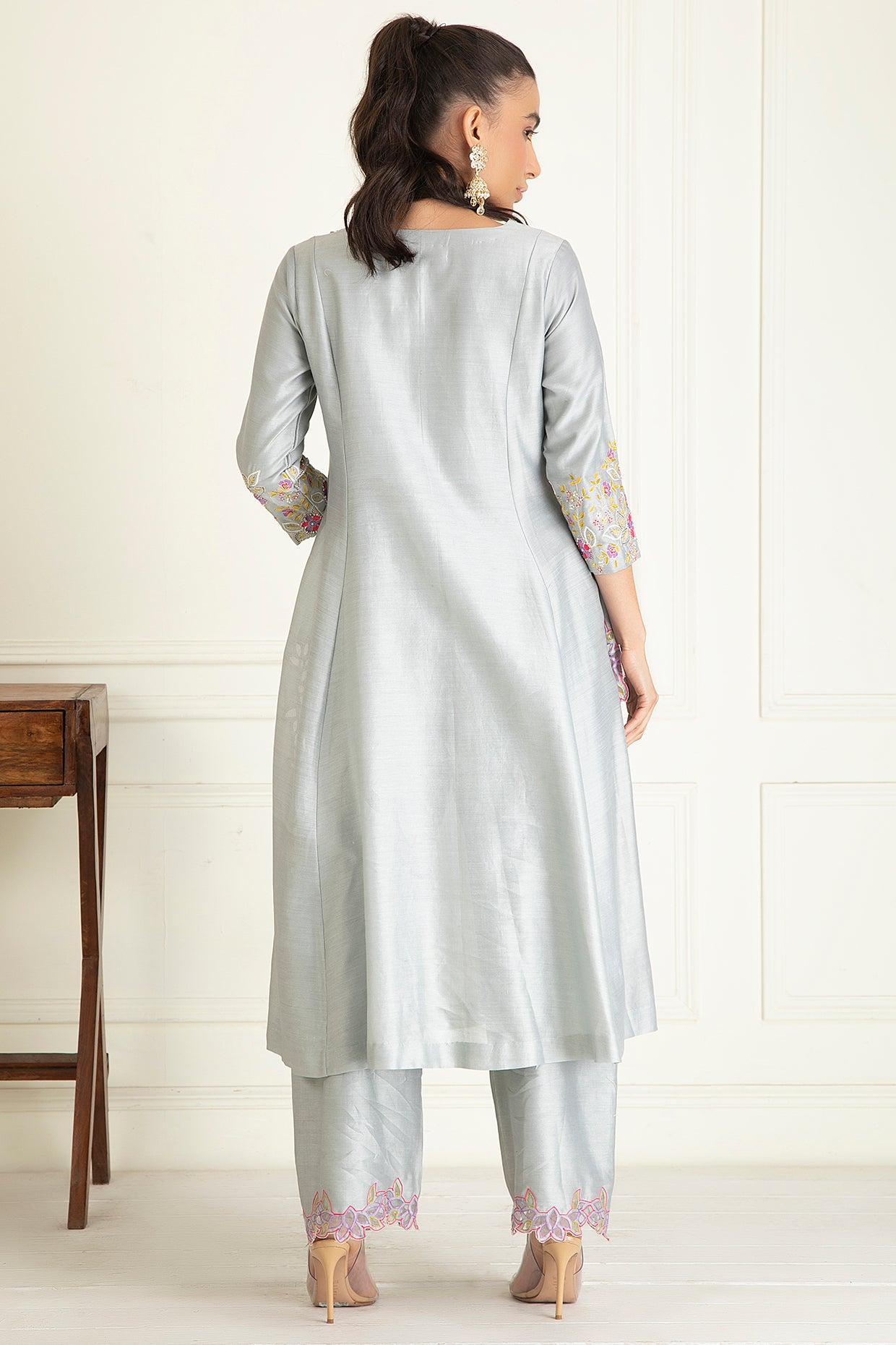 Steel Grey Chanderi Suit Set