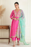 Fuchsia Pink Embroidered Chanderi Suit Set