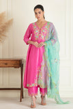 Fuchsia Pink Embroidered Chanderi Suit Set