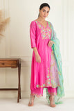 Fuchsia Pink Embroidered Chanderi Suit Set