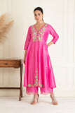 Fuchsia Pink Embroidered Chanderi Suit Set