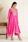 Fuchsia Pink Embroidered Chanderi Suit Set