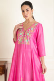 Fuchsia Pink Embroidered Chanderi Suit Set