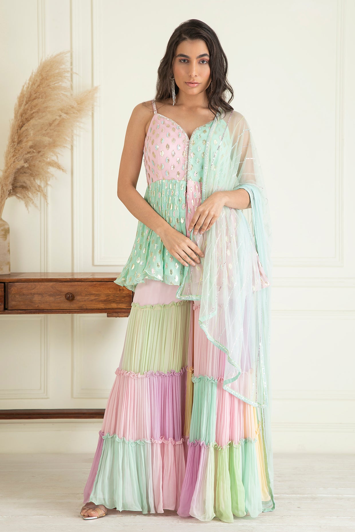 Ice Blue & Pink Sharara Set