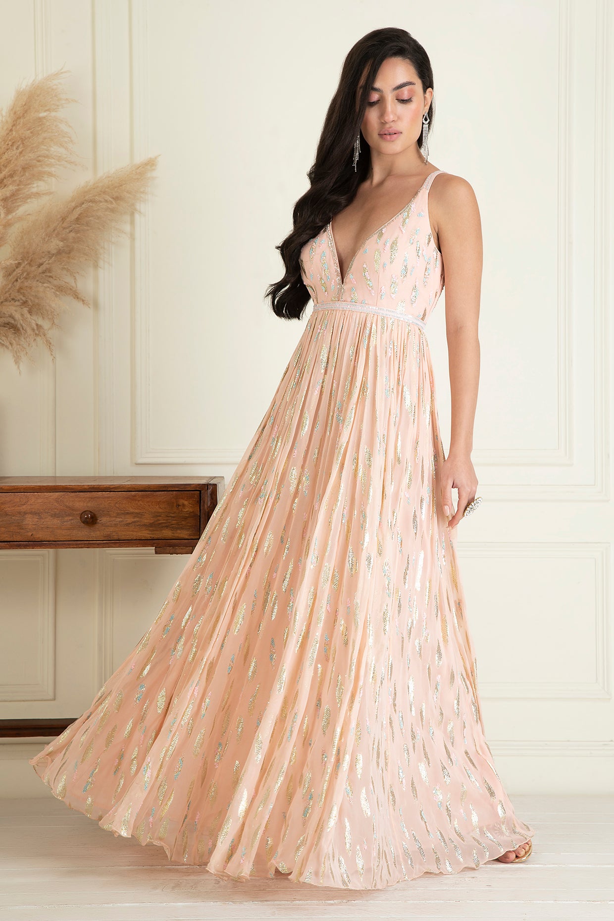 Pastel Peach Anarkali Gown