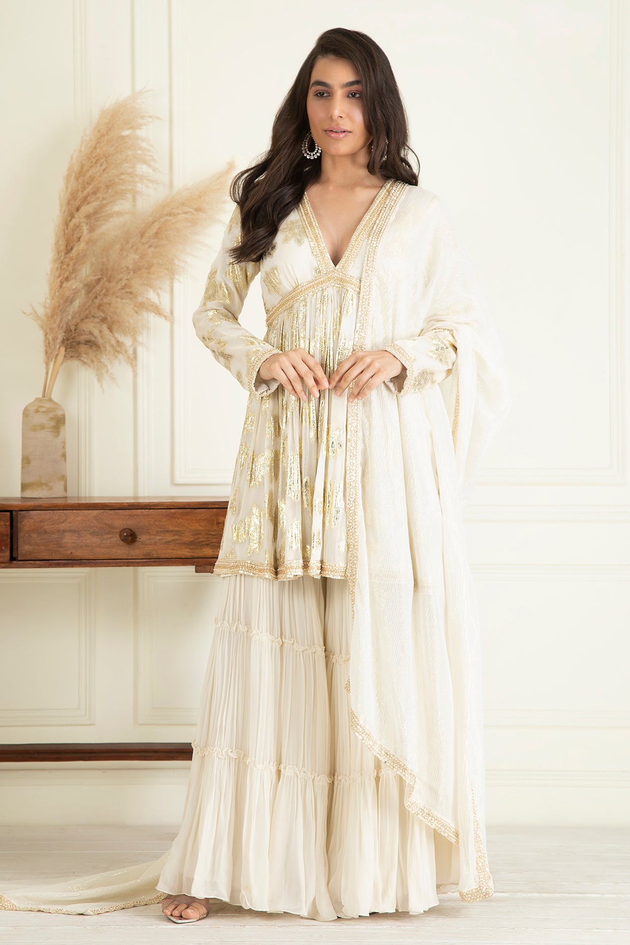 Classic Ivory Sharara Set