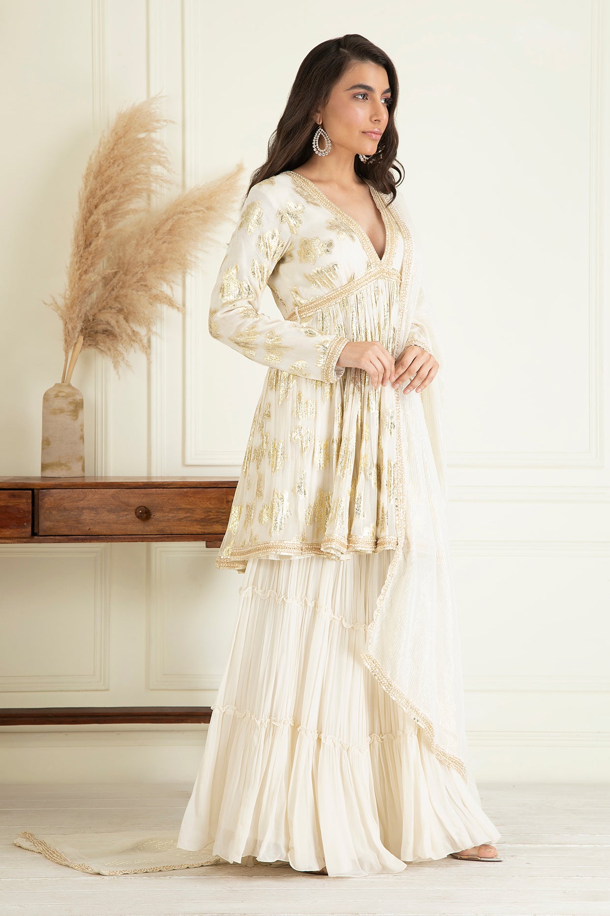 Classic Ivory Sharara Set