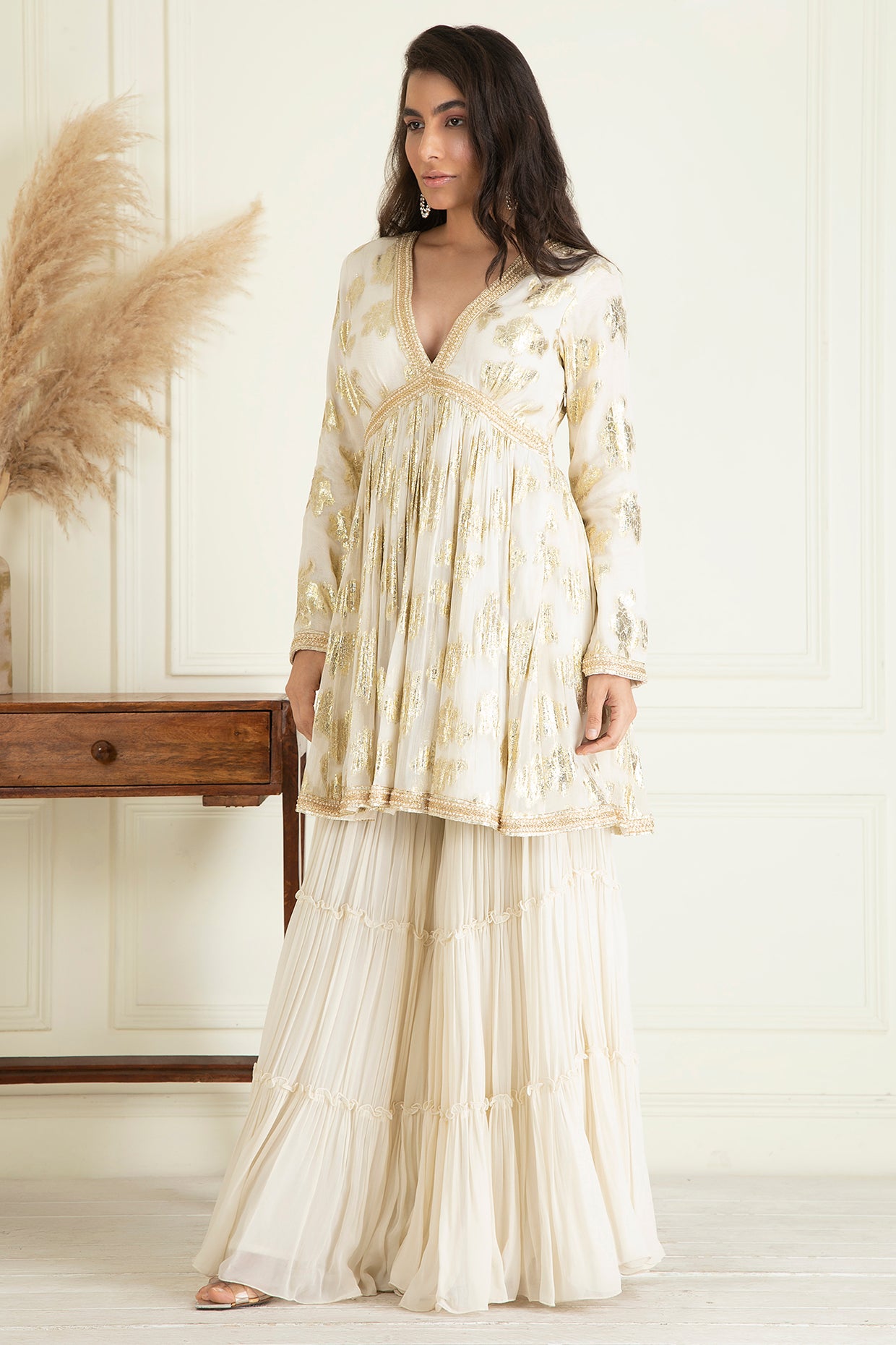 Classic Ivory Sharara Set