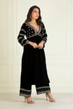 Black Embroidered Velvet Suit Set