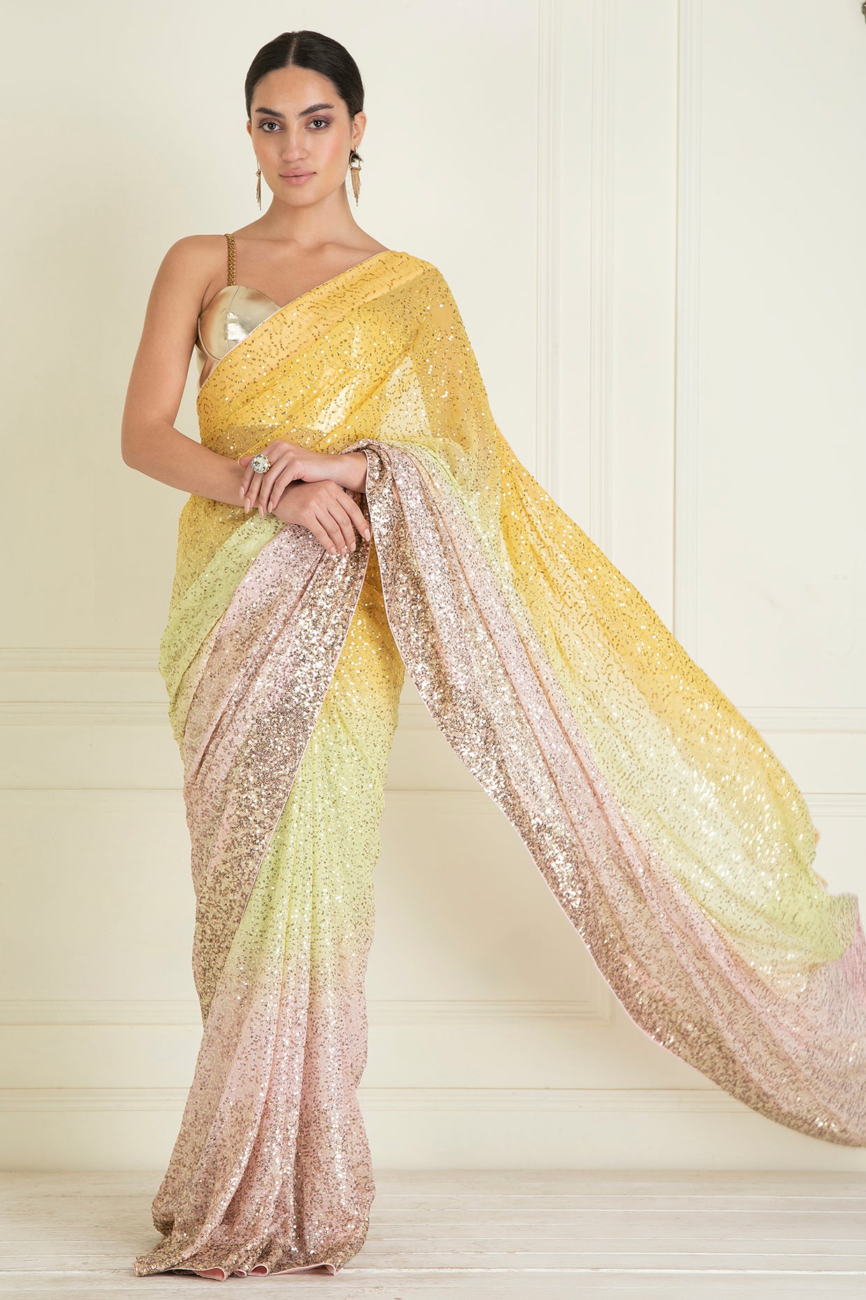 Pastel Ombre Dyed Pre Stitched Sequin Saree