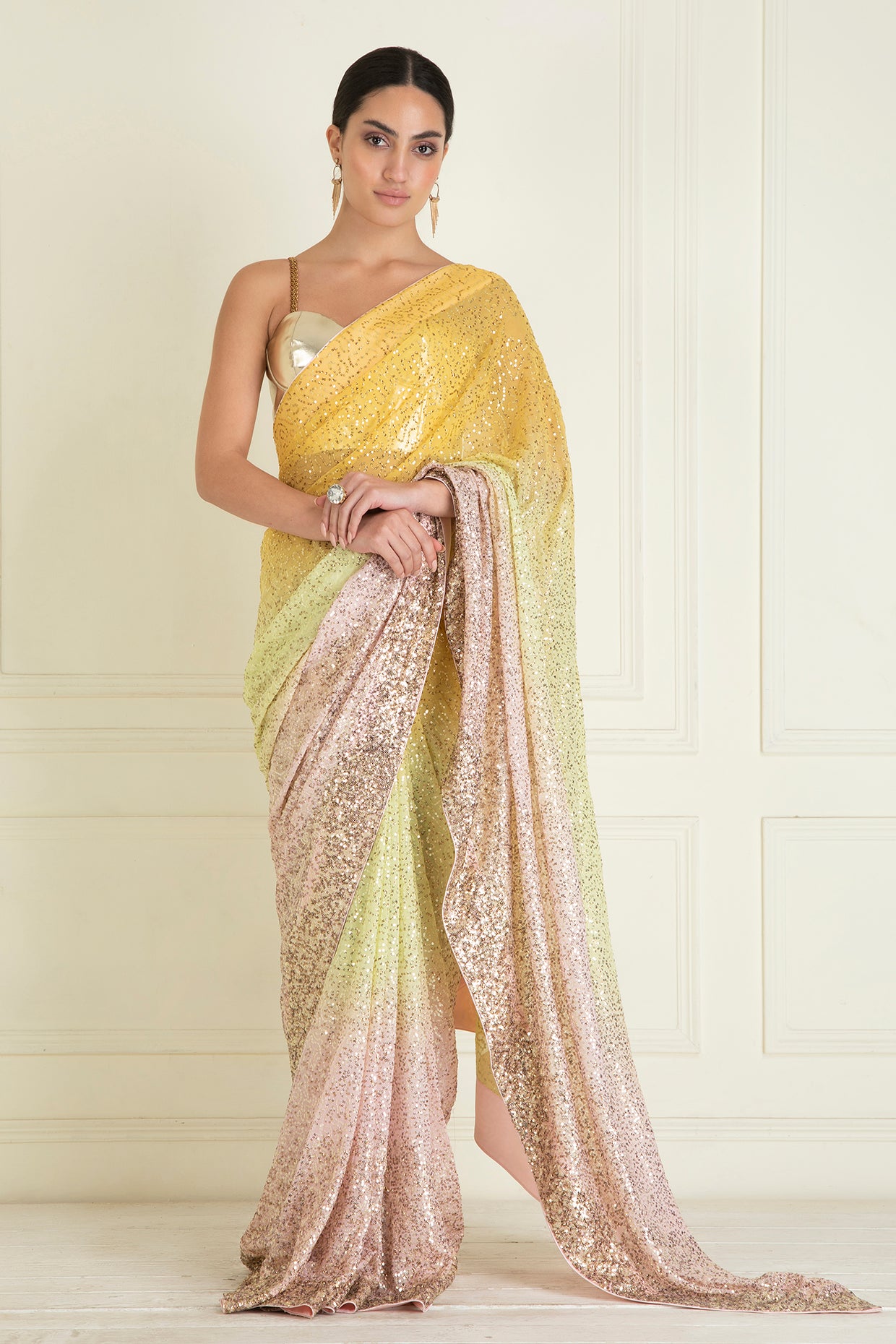 Pastel Ombre Dyed Pre Stitched Sequin Saree