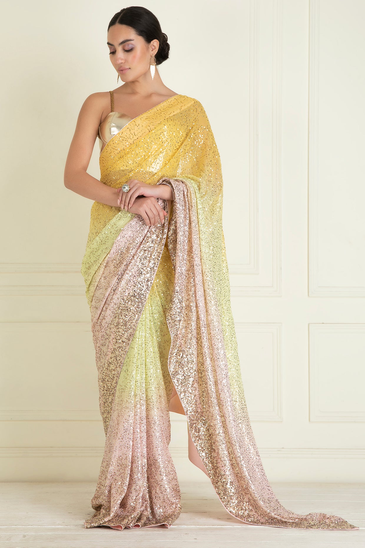 Pastel Ombre Dyed Pre Stitched Sequin Saree