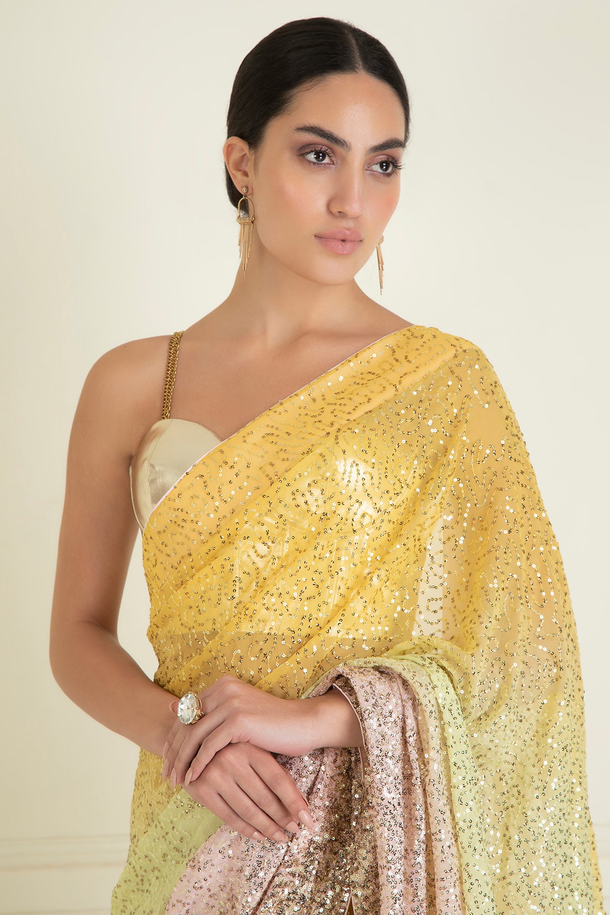 Pastel Ombre Dyed Pre Stitched Sequin Saree