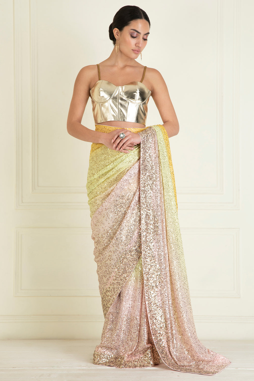 Pastel Ombre Dyed Pre Stitched Sequin Saree