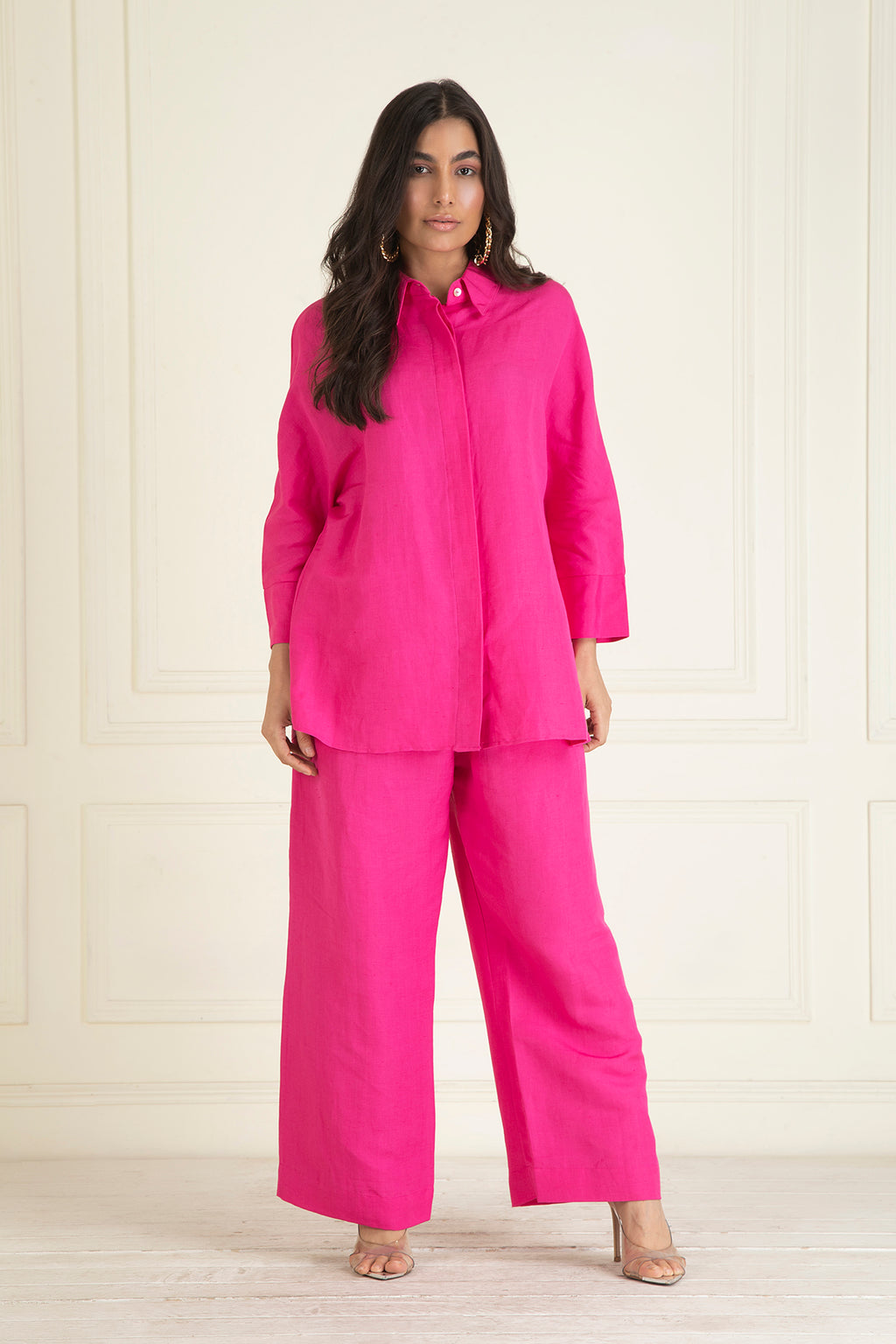 Fuchsia Pink  Loose Comfort Fit Cotton Linen Co-Ord Set