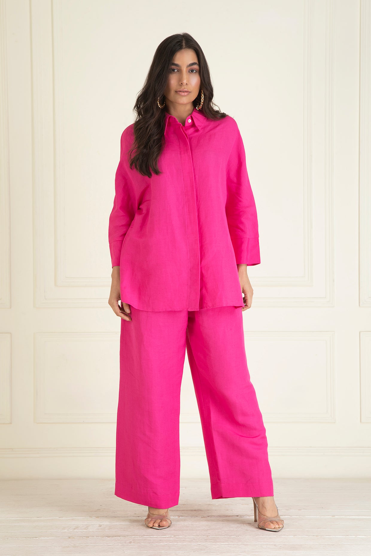 Fuchsia Pink  Loose Comfort Fit Cotton Linen Co-Ord Set