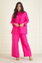 Fuchsia Pink  Loose Comfort Fit Cotton Linen Co-Ord Set
