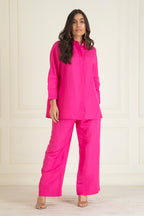 Fuchsia Pink  Loose Comfort Fit Cotton Linen Co-Ord Set