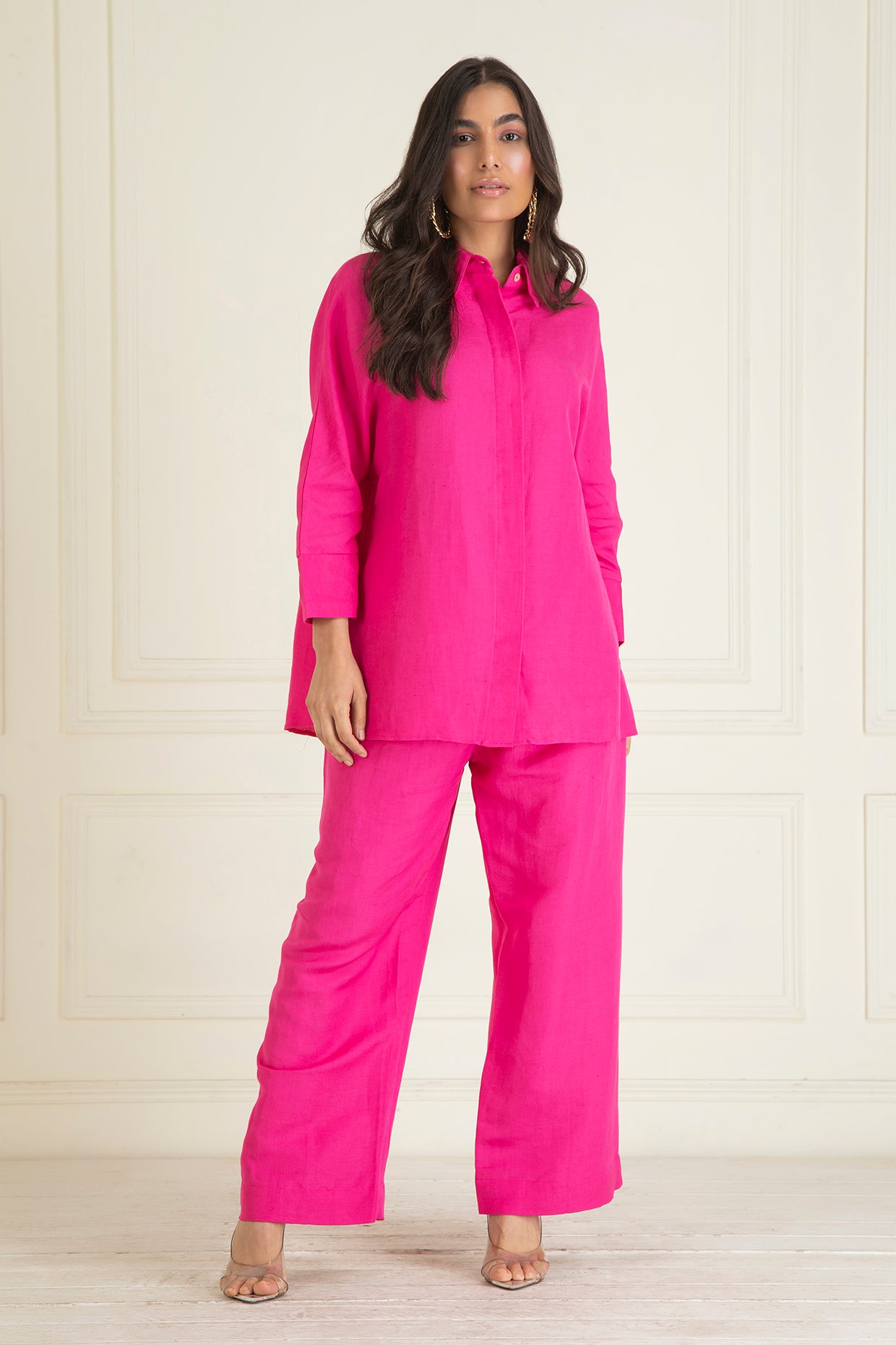 Fuchsia Pink  Loose Comfort Fit Cotton Linen Co-Ord Set