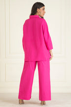 Fuchsia Pink  Loose Comfort Fit Cotton Linen Co-Ord Set