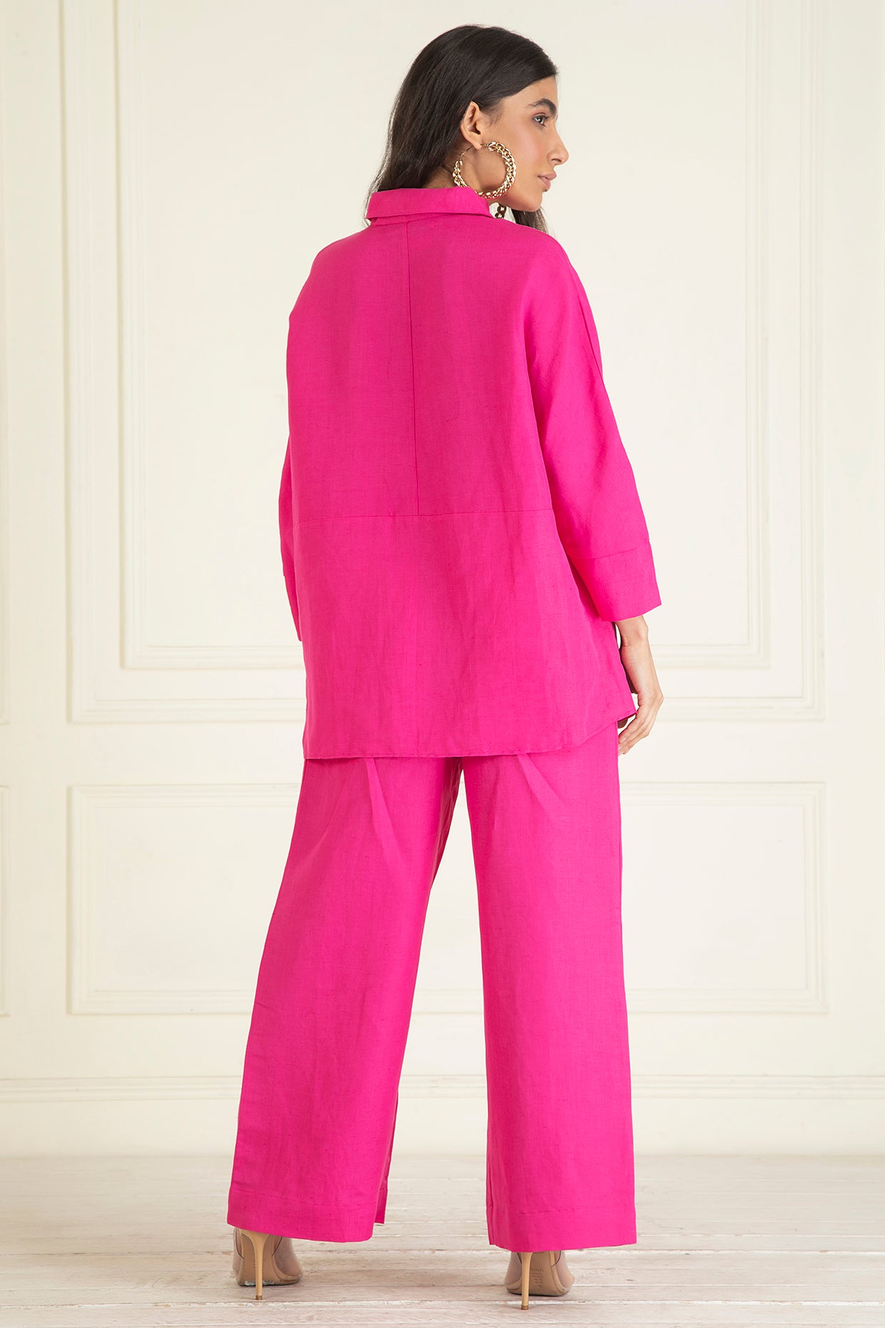 Fuchsia Pink  Loose Comfort Fit Cotton Linen Co-Ord Set