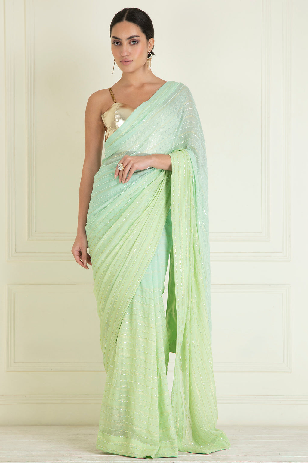 Pastel Ombre Dyed Pre Stitched Lurex Saree