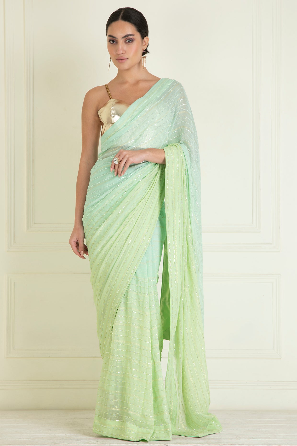 Pastel Ombre Dyed Pre Stitched Lurex Saree