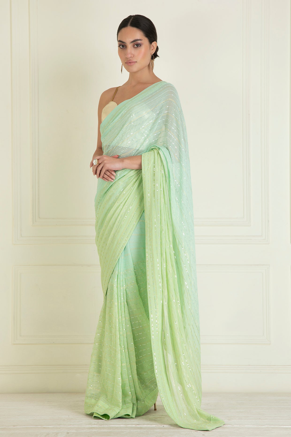 Pastel Ombre Dyed Pre Stitched Lurex Saree