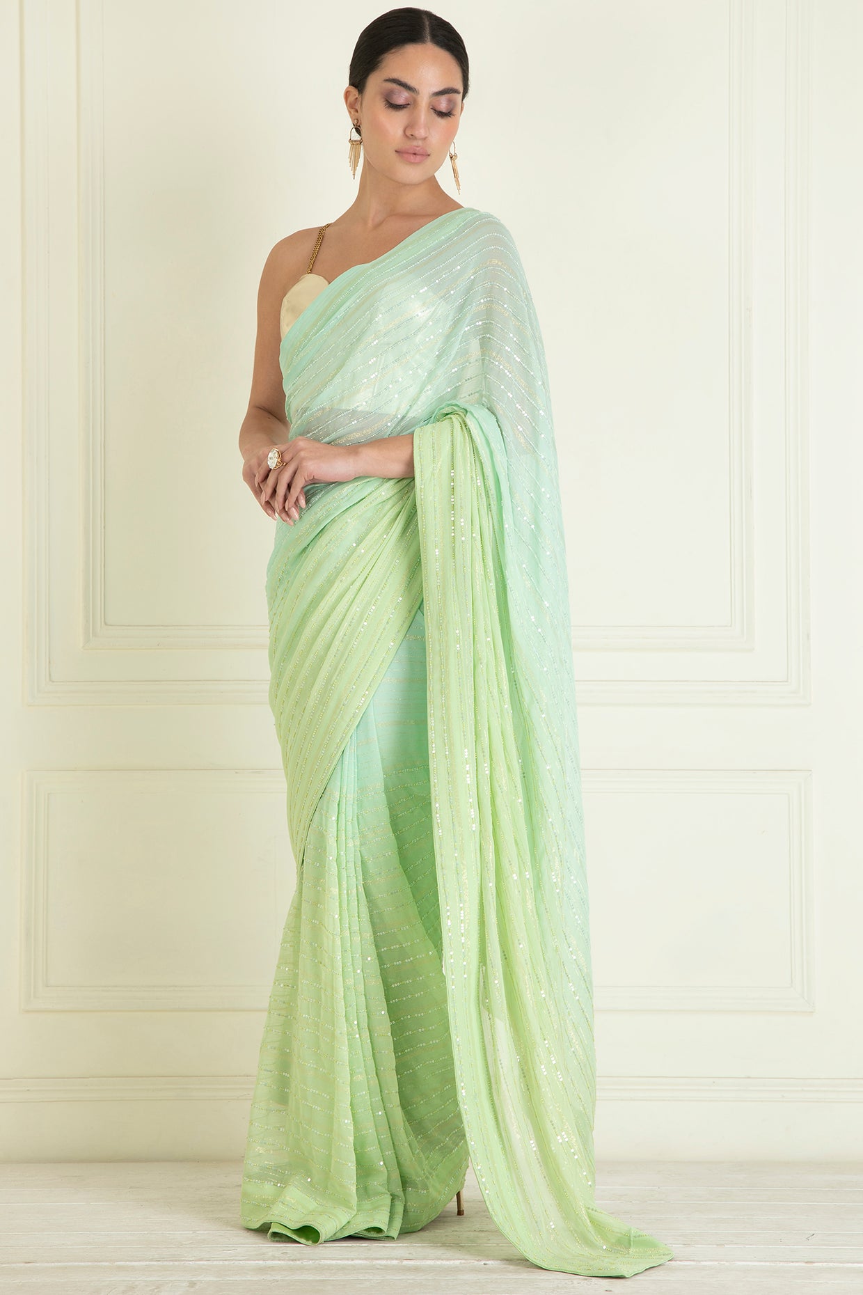 Pastel Ombre Dyed Pre Stitched Lurex Saree