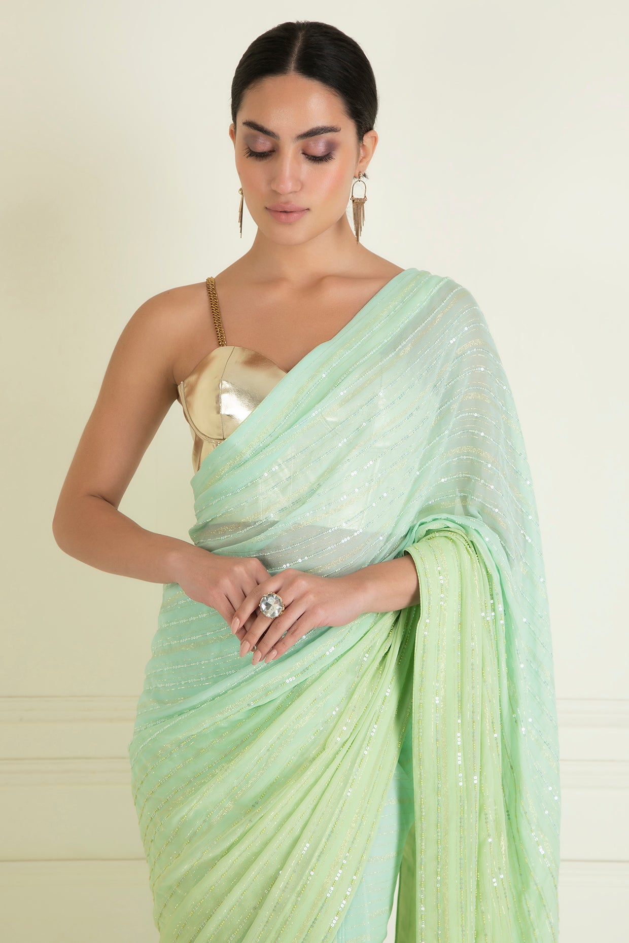 Pastel Ombre Dyed Pre Stitched Lurex Saree