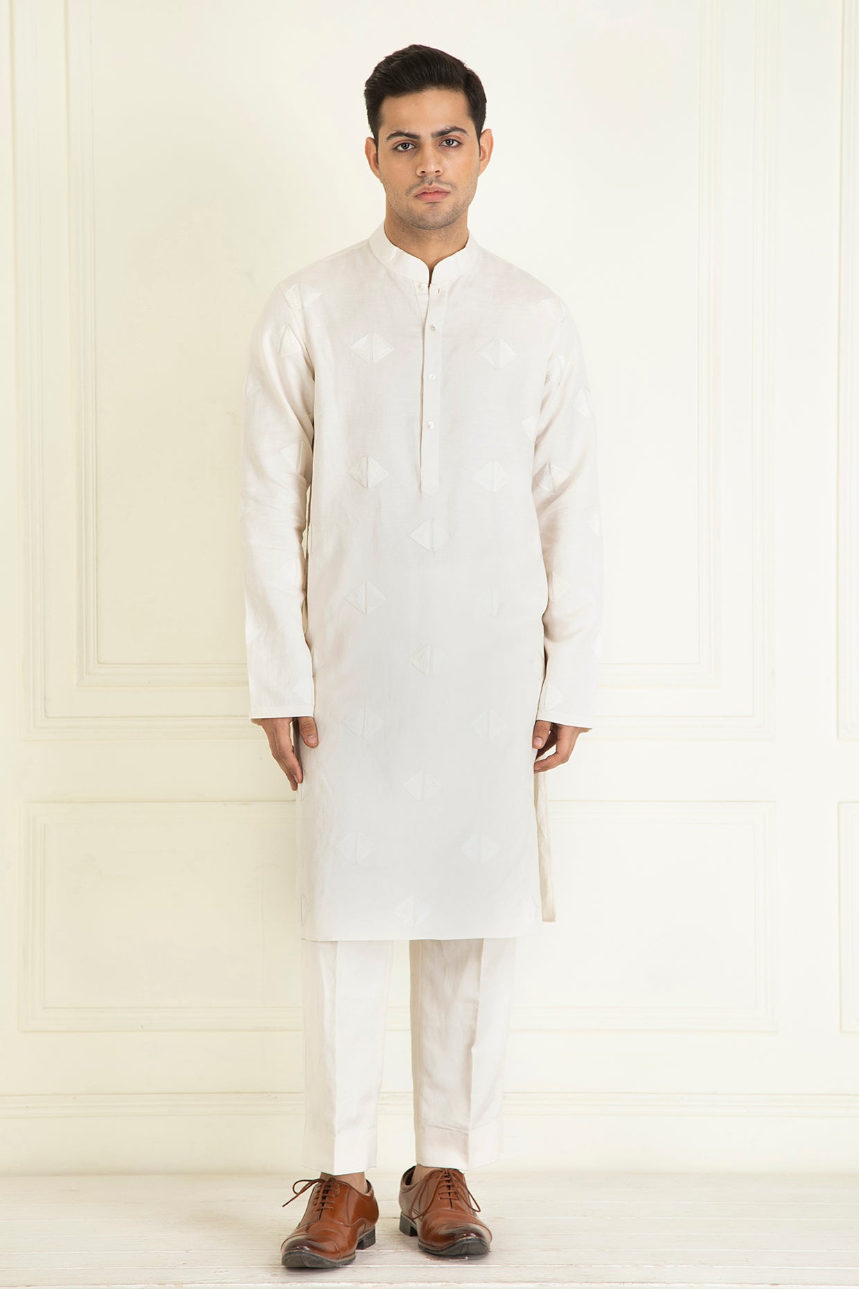 Ivory  Loose Comfort Fitted Embroidered  Co-Ord Set Along With Blazer