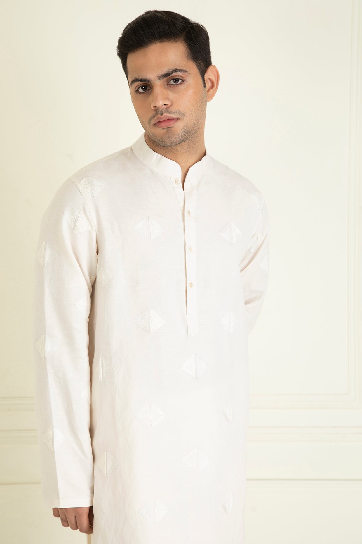 Ivory Loose Comfort Fitted Embroidered  Co-Ord Set