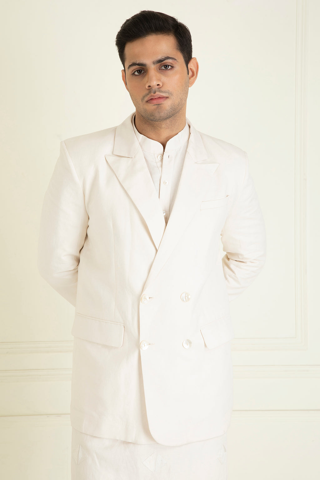 Ivory  Loose Comfort Fitted Embroidered  Co-Ord Set Along With Blazer