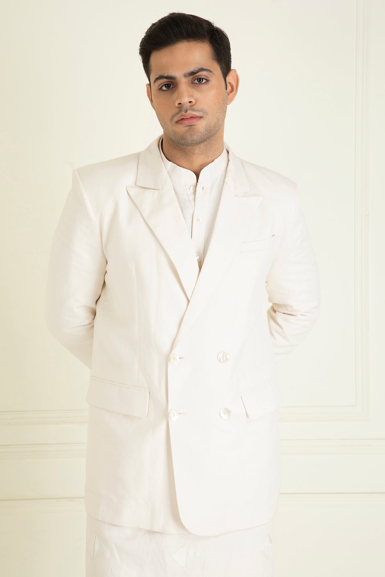 Ivory  Loose Comfort Fitted Embroidered  Co-Ord Set Along With Blazer